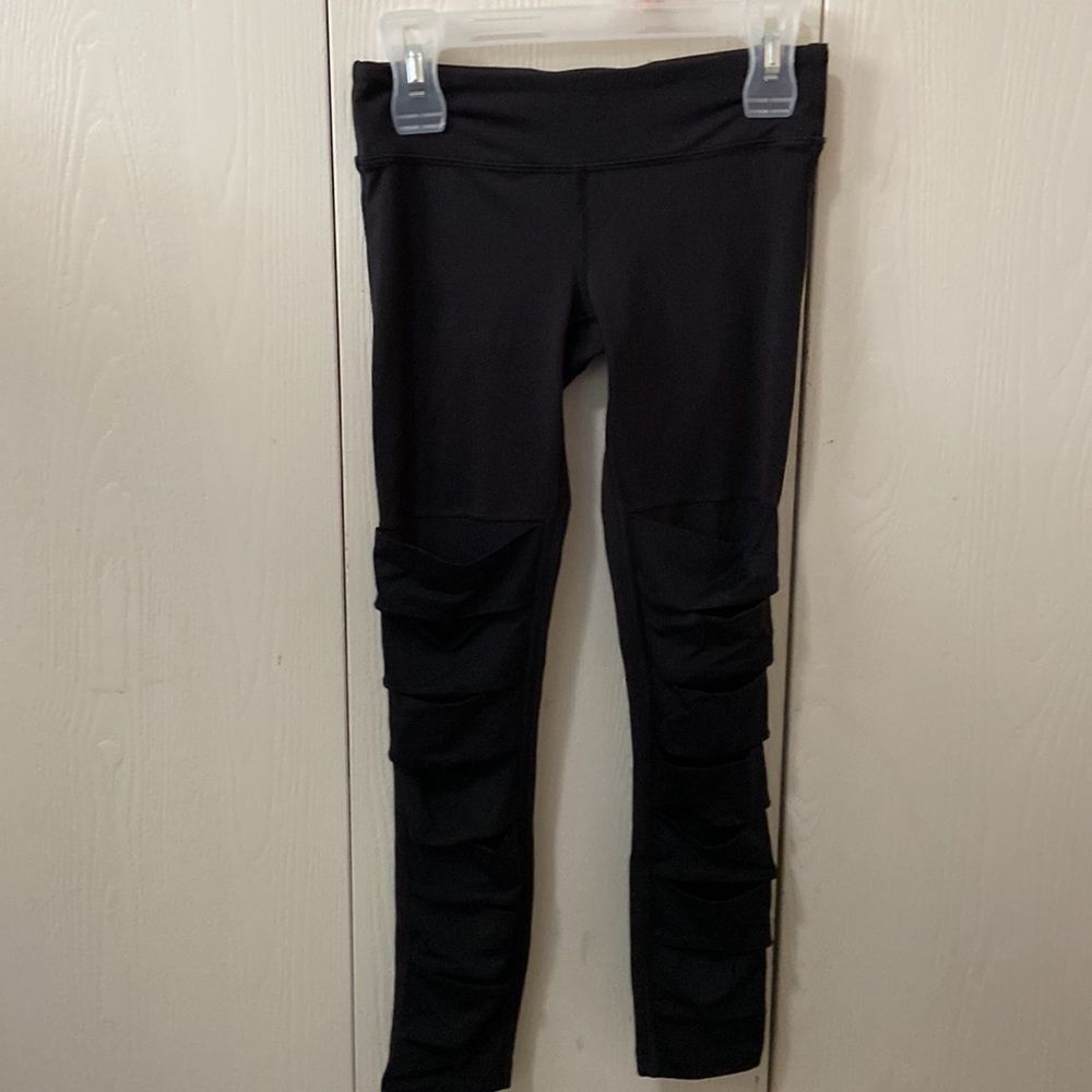 Ivivva Black Exercise Leggings with Thick Strips over Mesh